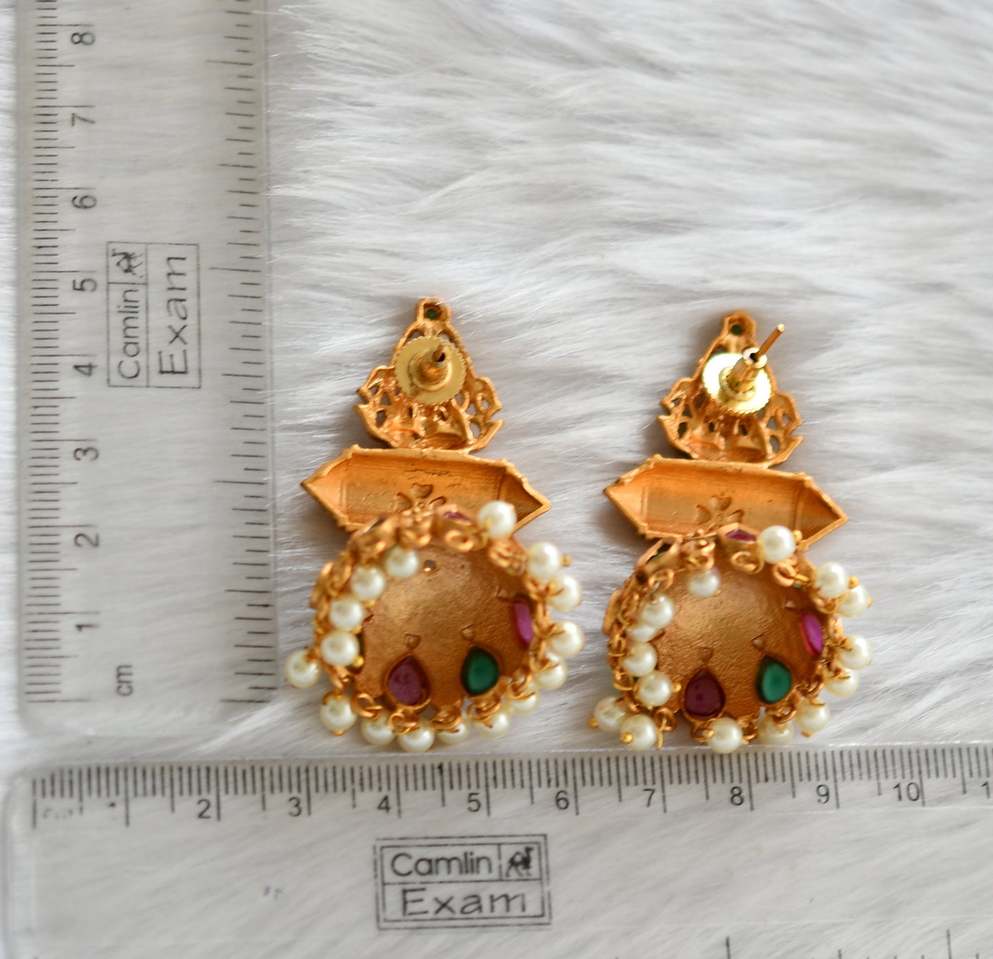 Matte finish ruby-emerald pearl Lakshmi jhumkka dj-12244