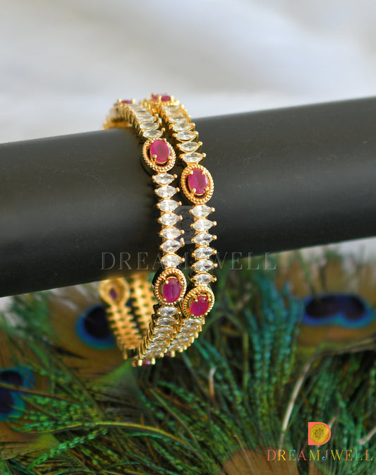 Gold tone cz ruby-white set of 2 bangles (2.8) dj-05210