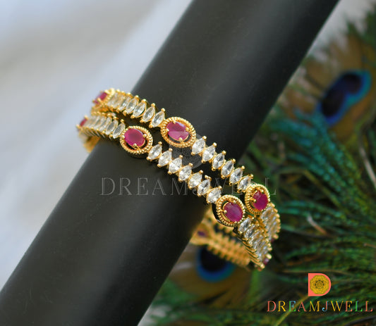Gold tone cz ruby-white set of 2 bangles (2.8) dj-05210