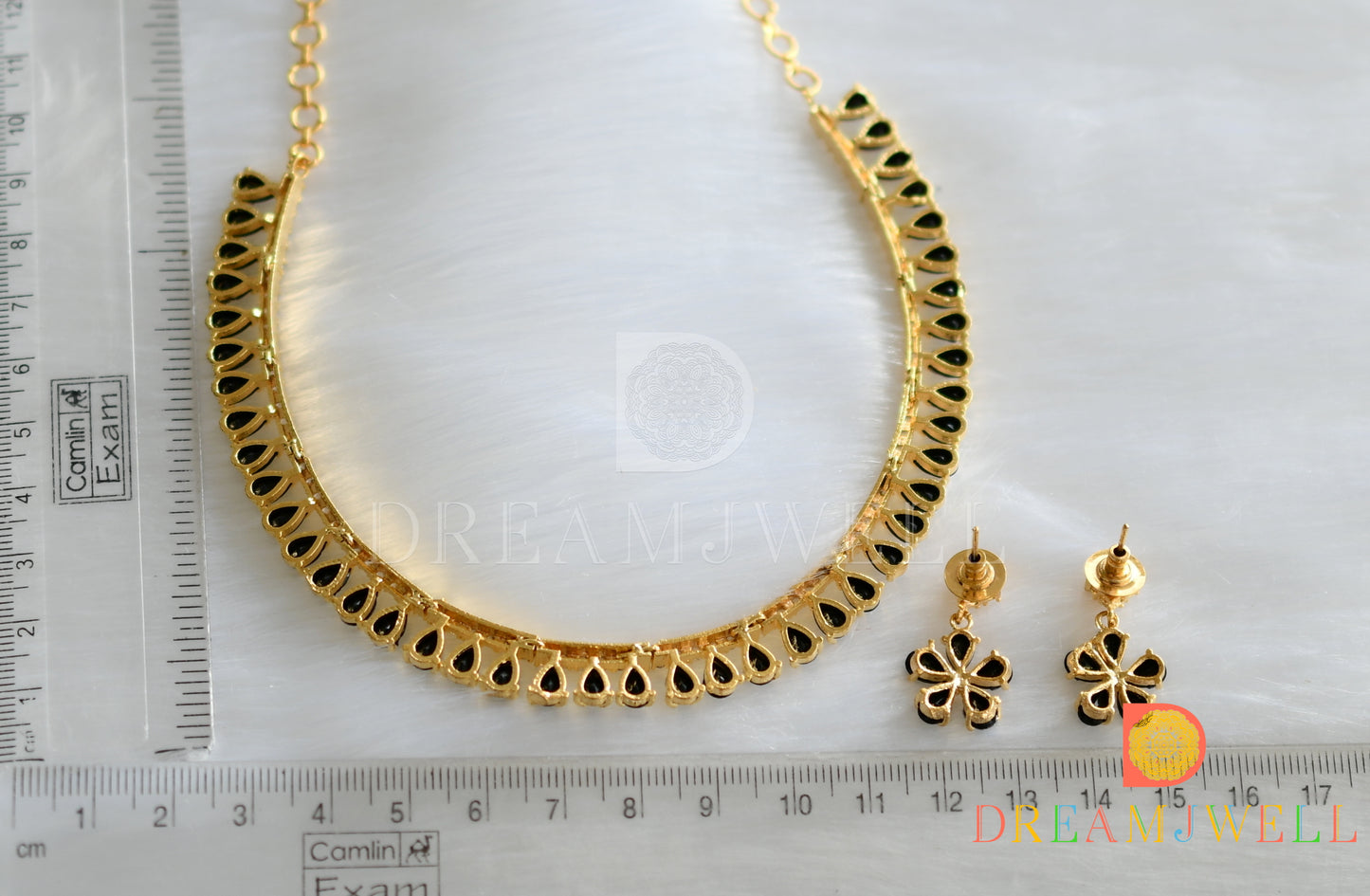 Gold tone cz-black necklace set dj-12555