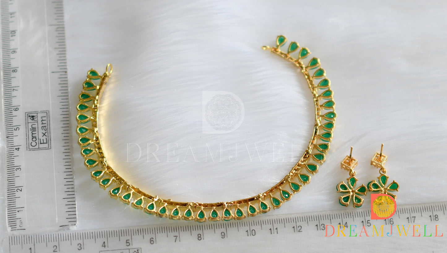 Gold tone Cz-green necklace set dj-12559