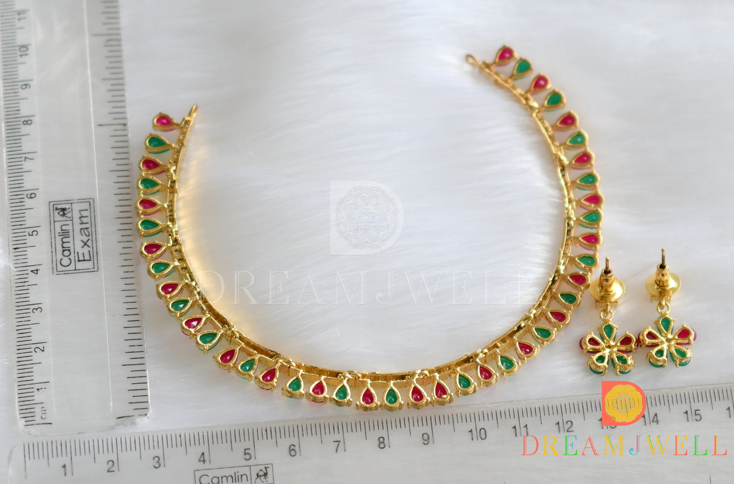 Gold tone Cz pink-green necklace set dj-12560