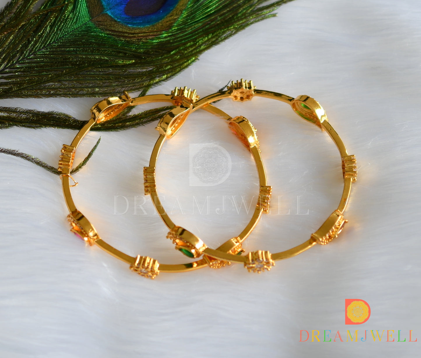 Gold tone cz ruby-green mango designer bangles (2.8) dj-33983