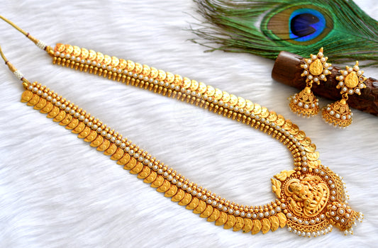 Antique gold tone pearl lakshmi coin haar set dj-07049