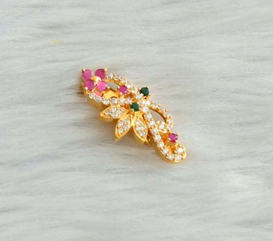 Gold tone cz ruby-green flower saree pin dj-19051