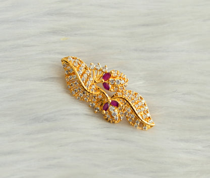 Gold tone cz ruby-white saree pin dj-19058