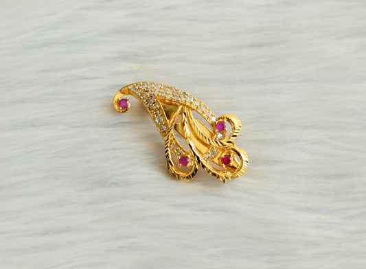 Gold tone cz ruby saree pin dj-19067