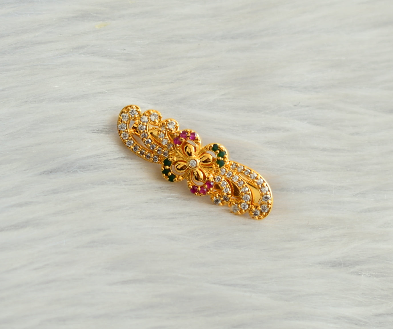 Gold tone ruby-green saree pin dj-19056