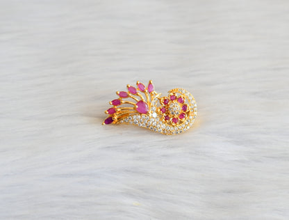 Gold tone cz ruby-white flower saree pin dj-19052