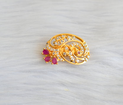 Gold tone cz ruby-white peacock saree pin dj-19054