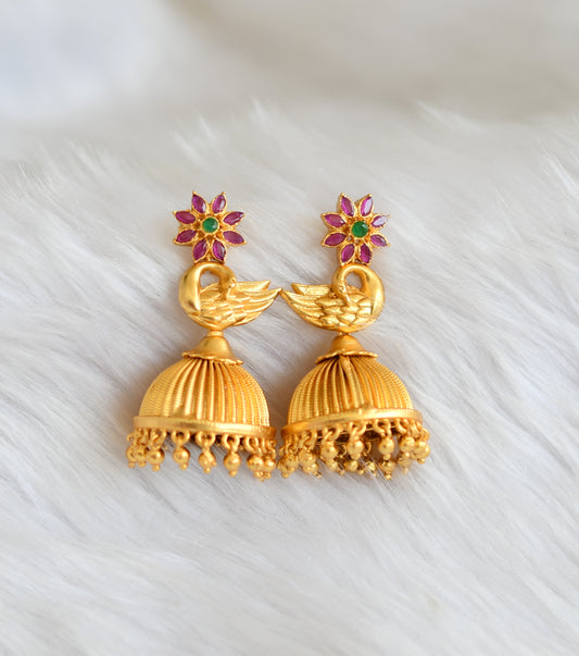 Gold tone ruby-green peacock screw back Jhumkka dj-02223