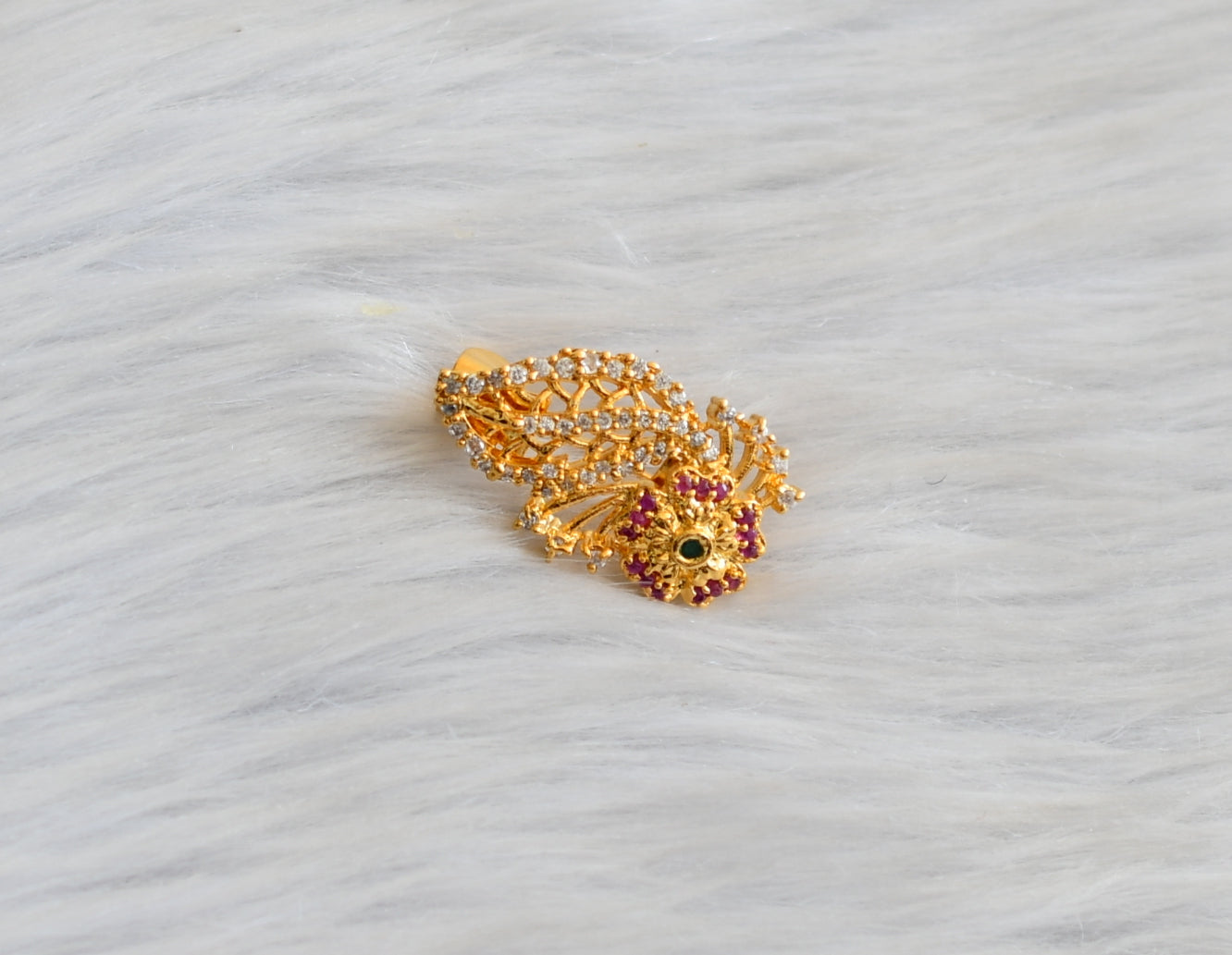 Gold tone cz ruby-emerald flower saree pin dj-19047