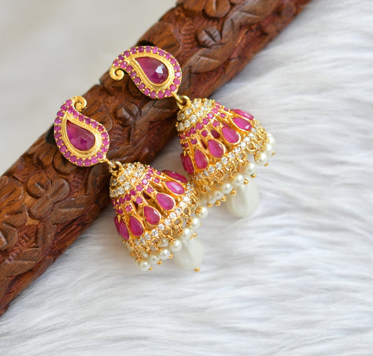 Gold tone cz-ruby stone mango Jhumkka dj-02247