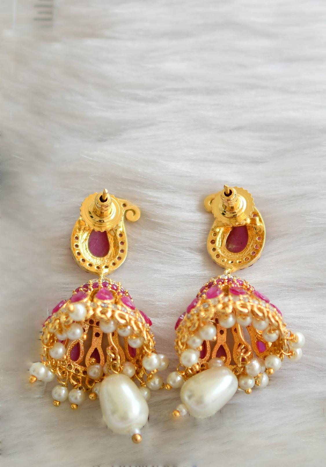 Gold tone cz-ruby stone mango Jhumkka dj-02247