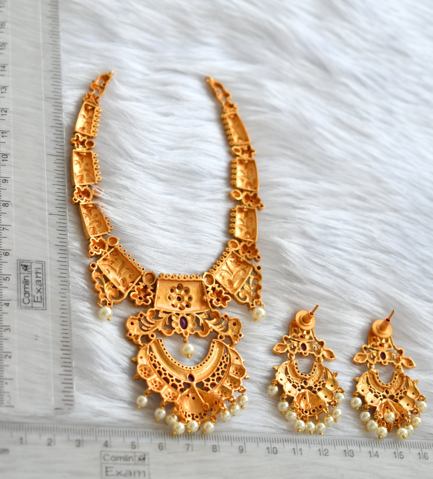 Matte finish ruby pearl necklace set dj-13168