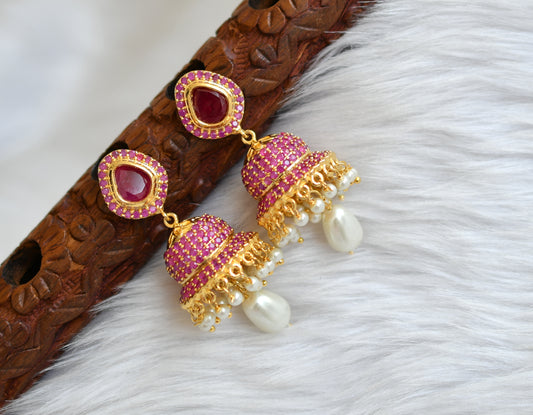 Gold tone cz-ruby pearl jhumkka dj-02239
