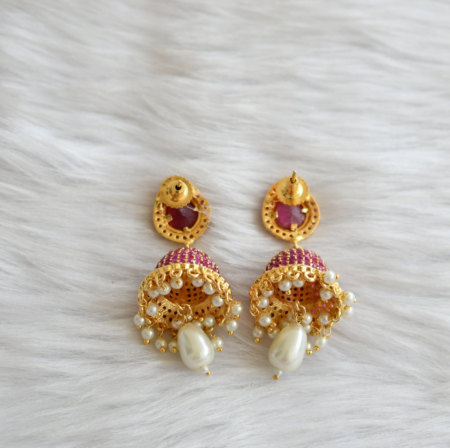 Gold tone cz-ruby pearl jhumkka dj-02239