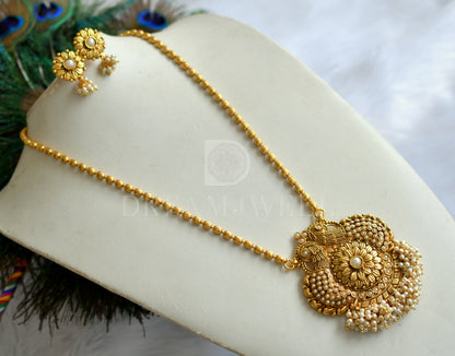 Antique gold tone pearl cluster peacock chain set dj-01853