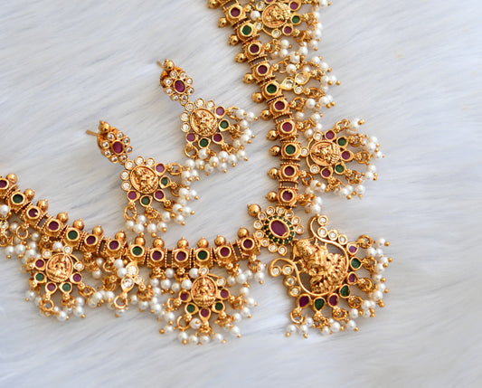 Matte finish ruby-emerald-white Lakshmi gutta pusalu haar set dj-40358