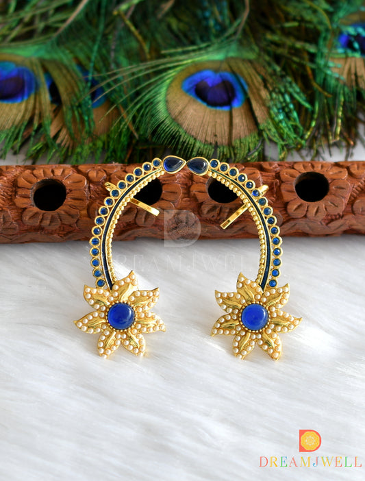 Gold tone blue pearl flower ear cuff earrings dj-01183