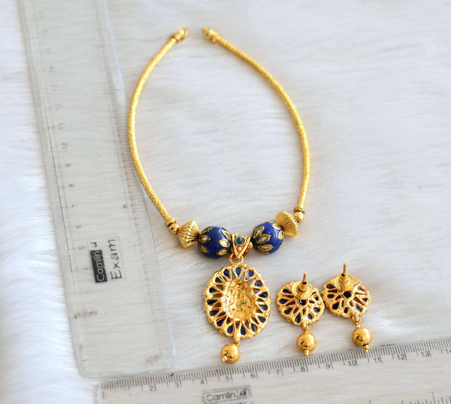 Antique blue lakshmi Hasli necklace set dj-16020