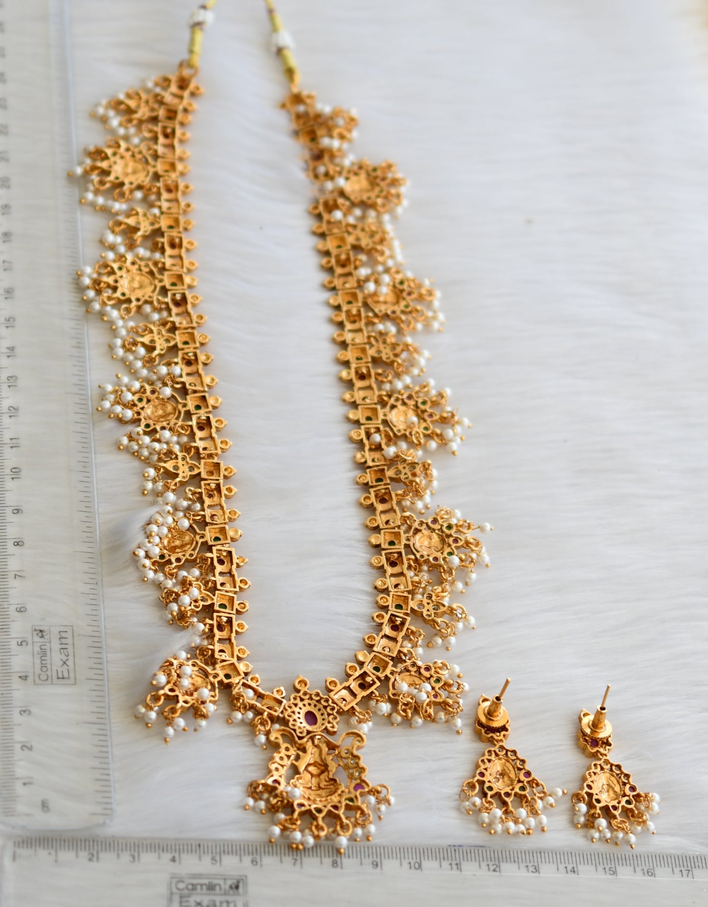 Matte finish ruby-emerald-white Lakshmi gutta pusalu haar set dj-40358