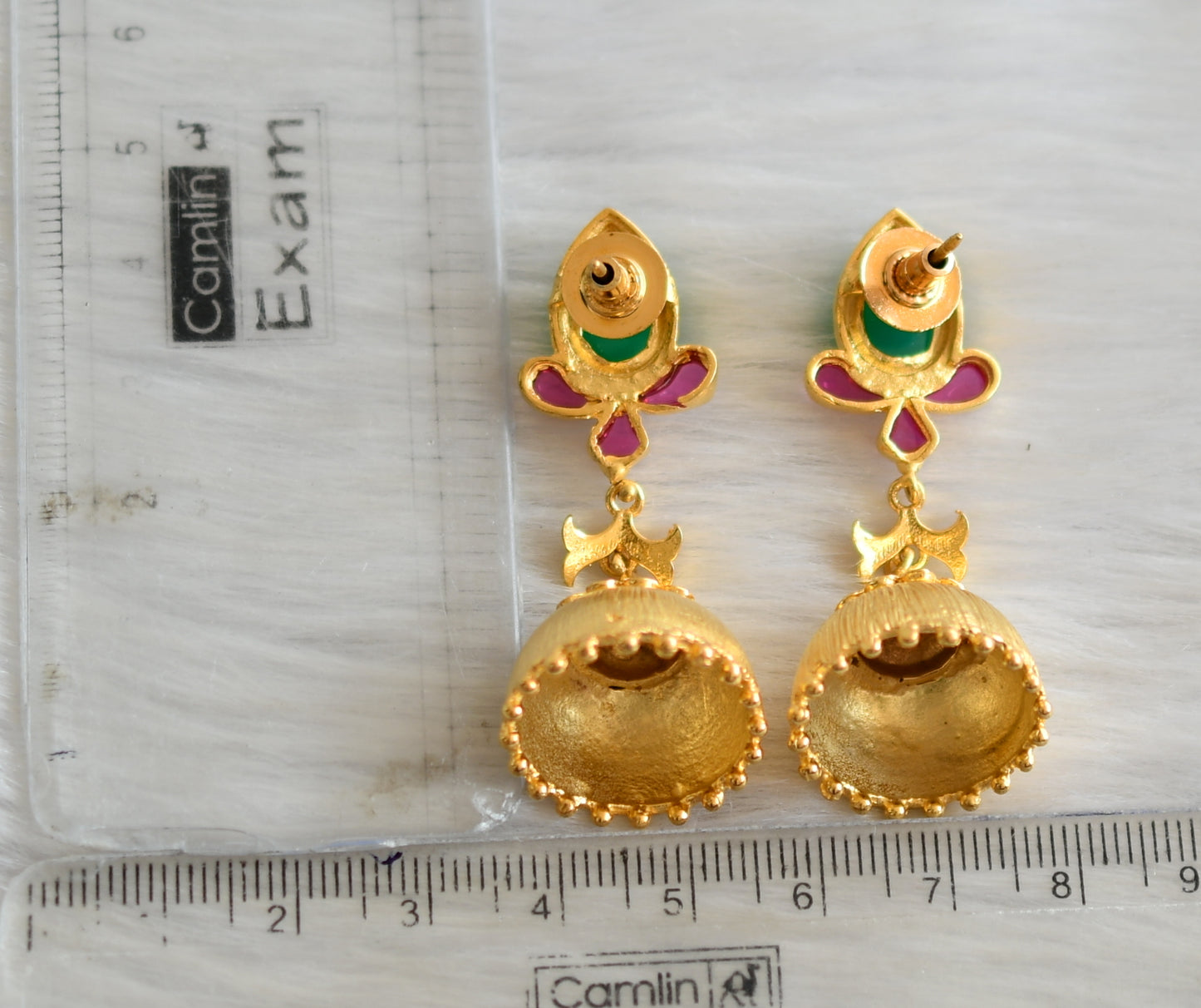Gold tone Uncut Ruby-emerald Jhumkka dj-03128