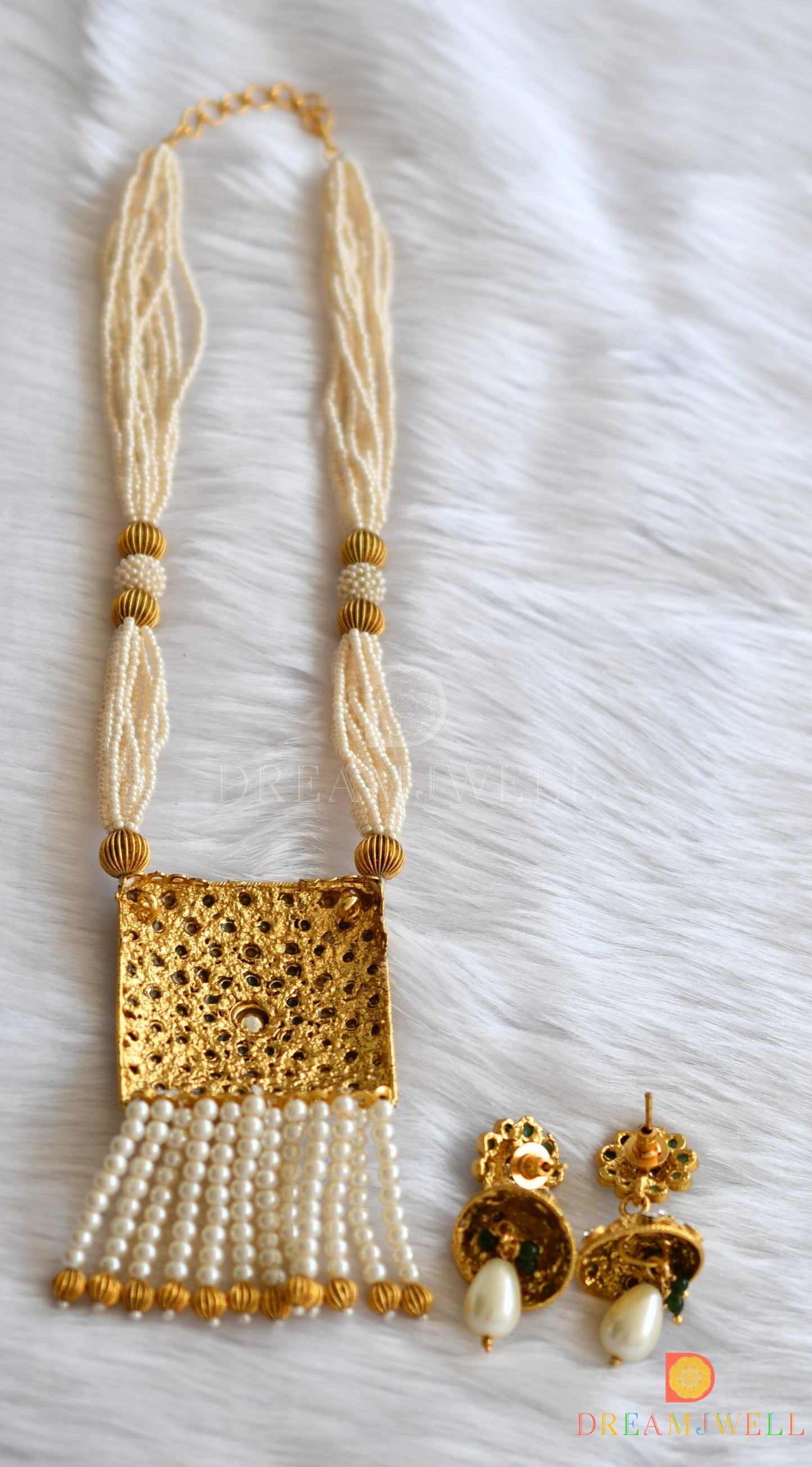 Antique kemp-green pearl necklace set dj-01589