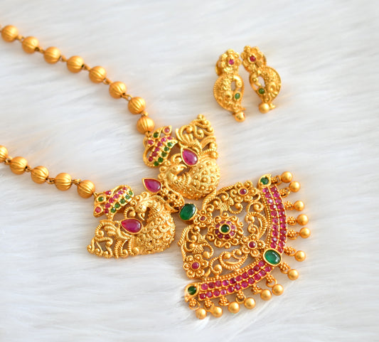 Matte finish ruby-emerald peacock necklace set dj-07146
