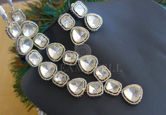 Two tone CZ White Kundan stonenecklace set dj-35880