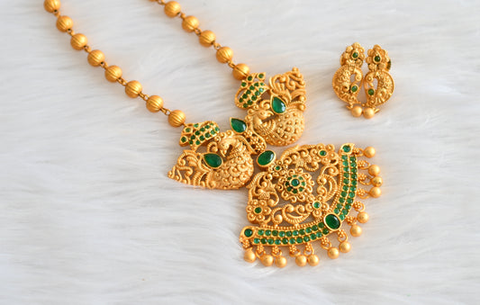 Matte finish emerald peacock pendant necklace set dj-07145