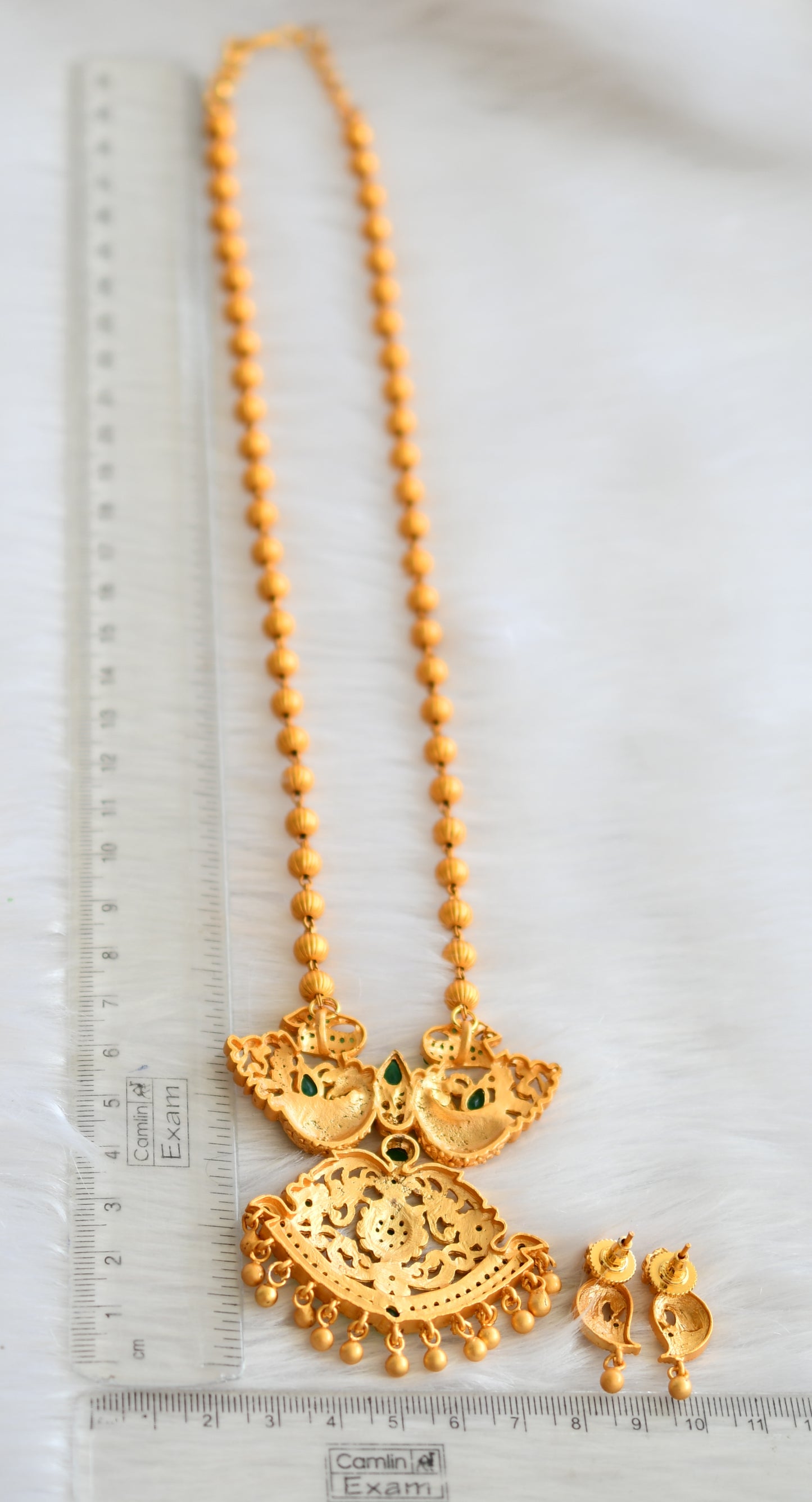 Matte finish emerald peacock pendant necklace set dj-07145