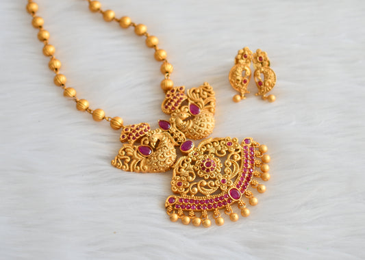Matte finish ruby peacock pendant necklace set dj-07143