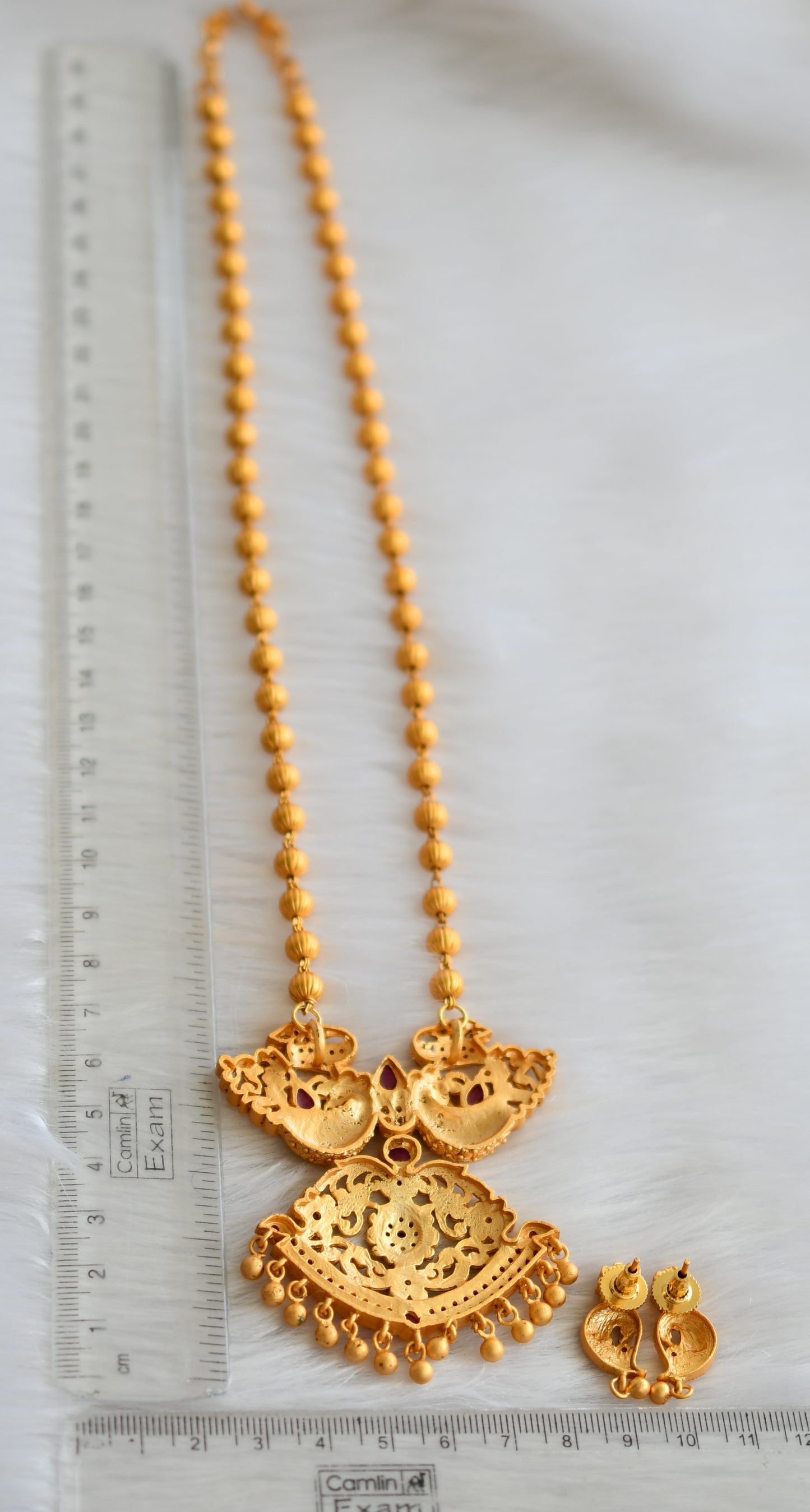 Matte finish ruby peacock pendant necklace set dj-07143