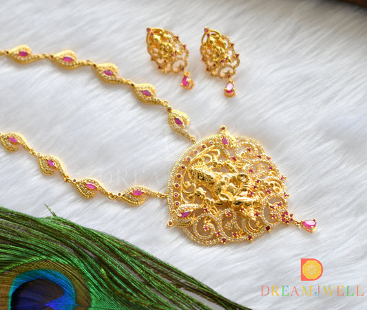 Gold tone semi precious ruby Lakshmi bridal haar set dj-02052