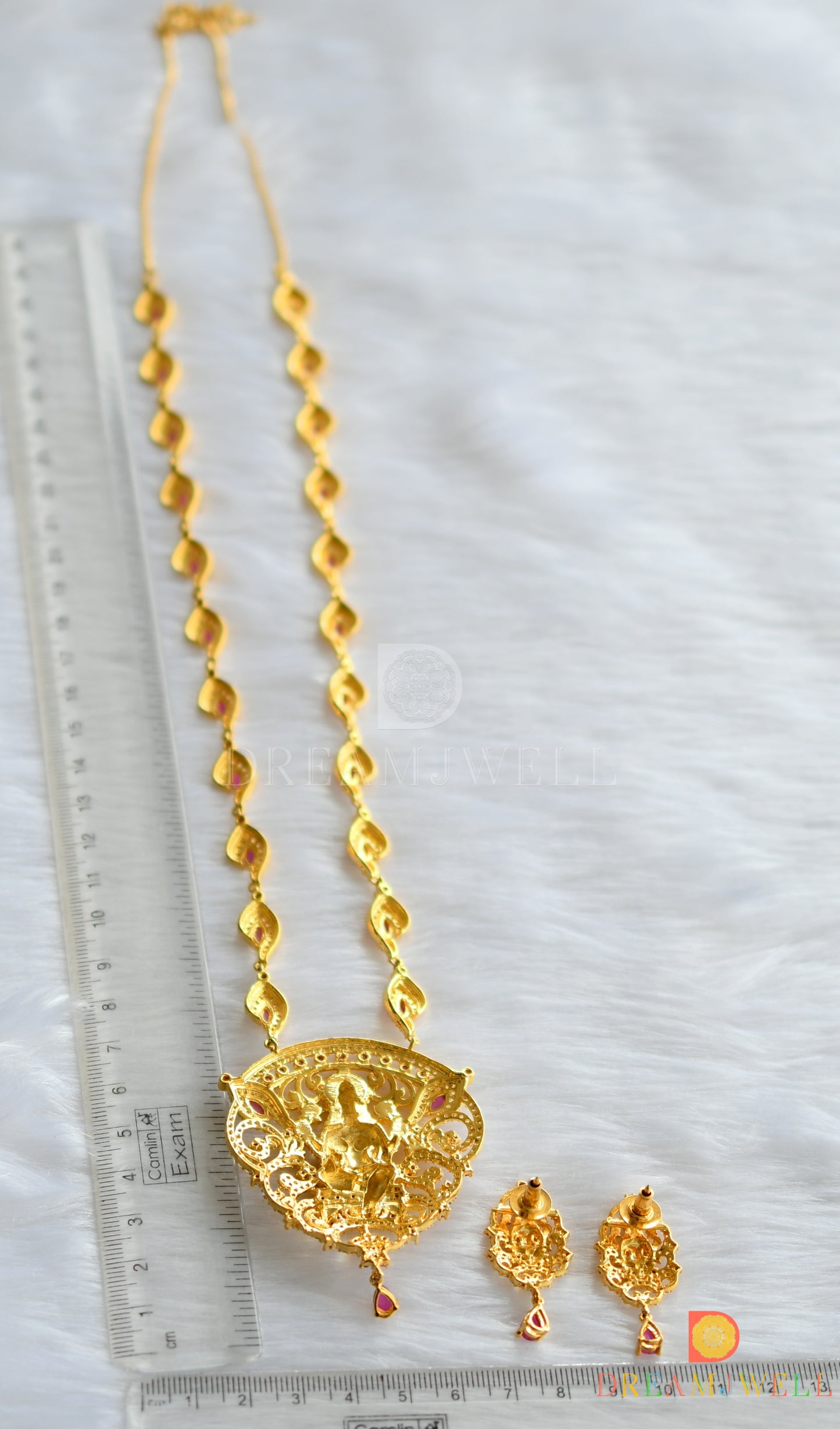 Gold tone semi precious ruby Lakshmi bridal haar set dj-02052
