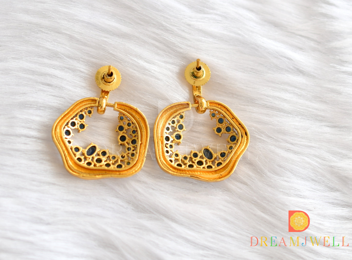 Antique Gold tone blue earrings dj-01599