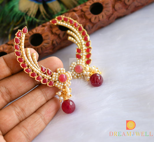 Gold tone Pink pearl flower Ear Cuff Earrings-dj-01188