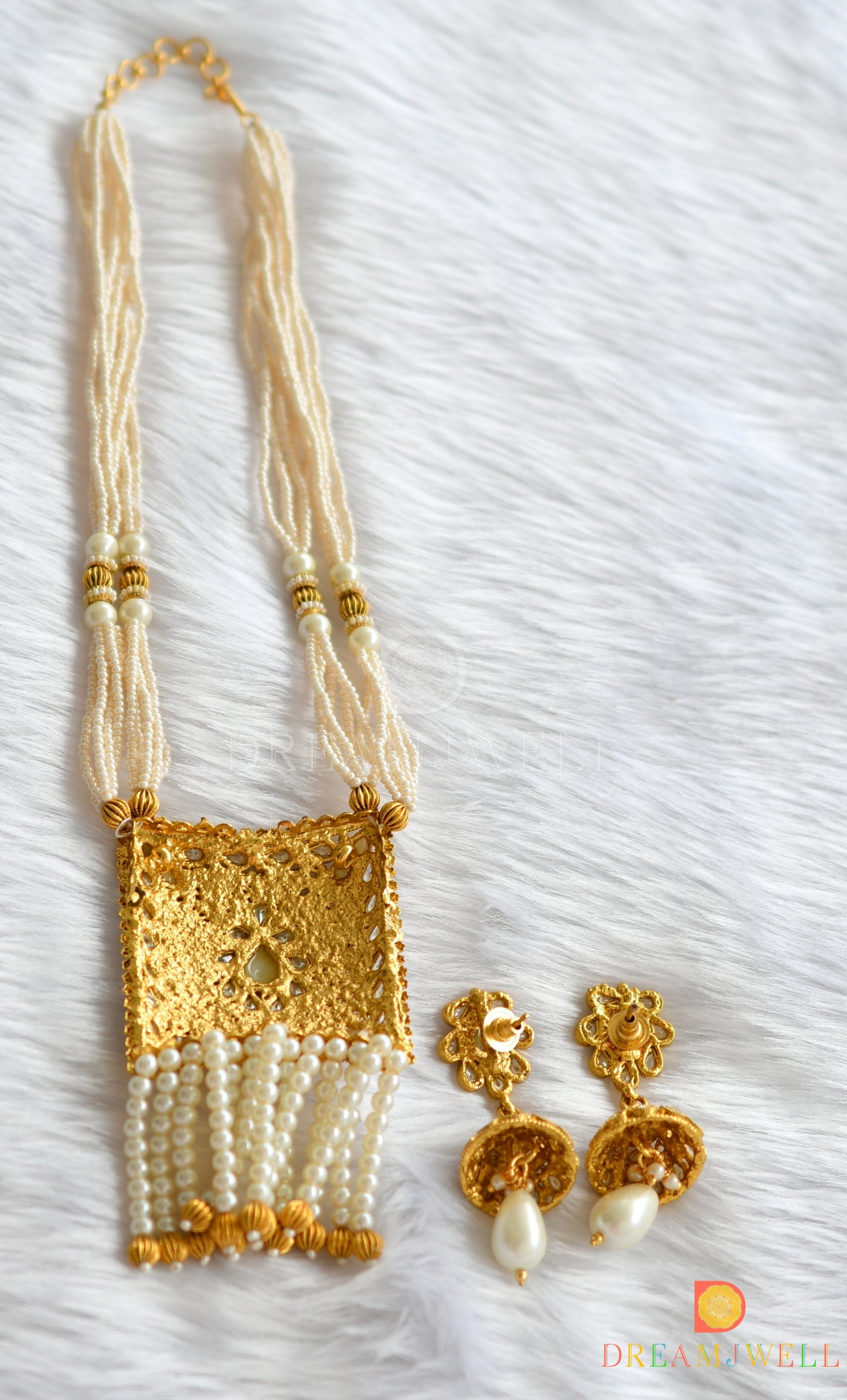 Antique pearl square pendant necklace set dj-01590