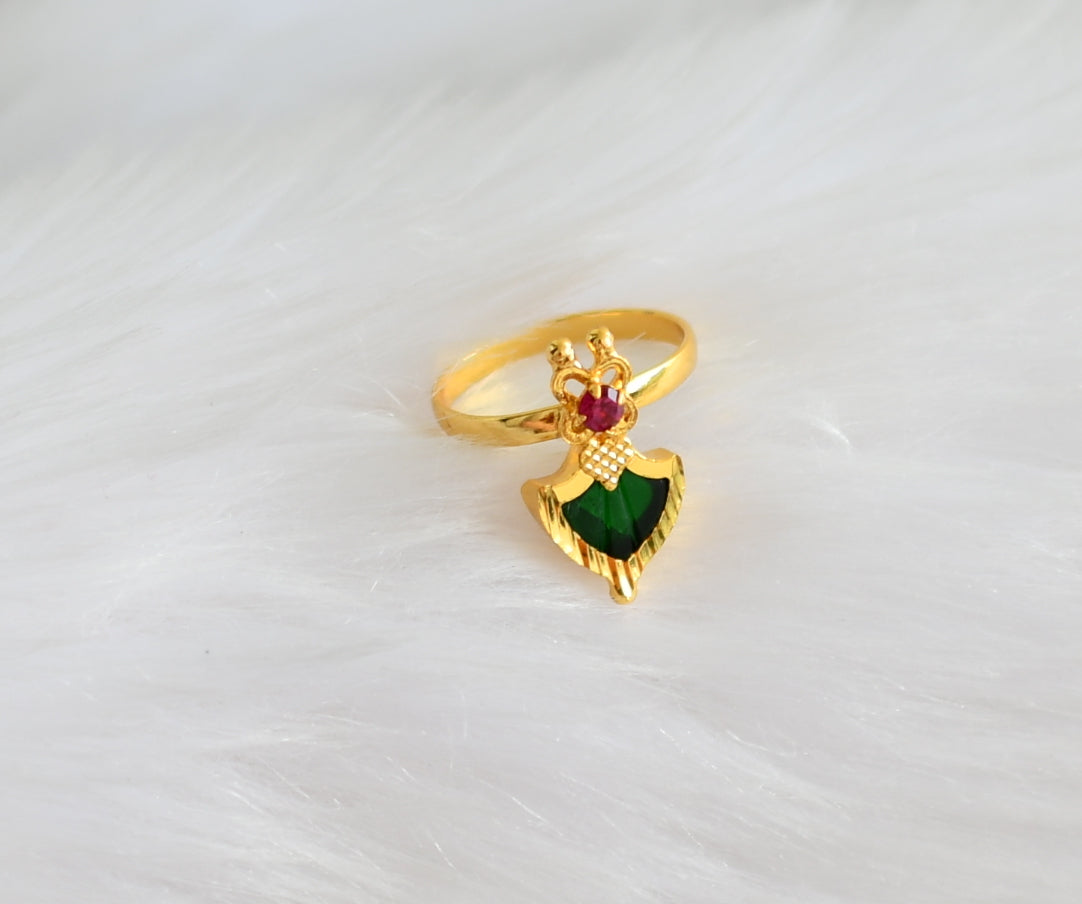 Gold tone green palakka finger ring dj-23496