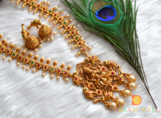 Matte finish ruby-emerald Lakshmi-elephant haar set dj-15173