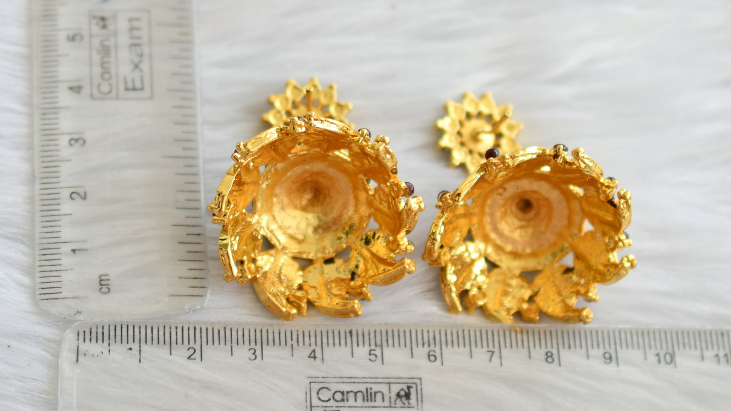 Gold tone red-green mango jhumkka dj-24291