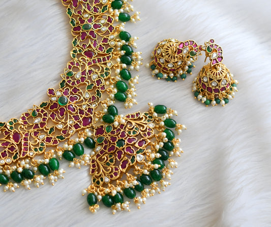 Matte finish real kemp-green gold replica peacock necklace Set dj-33926