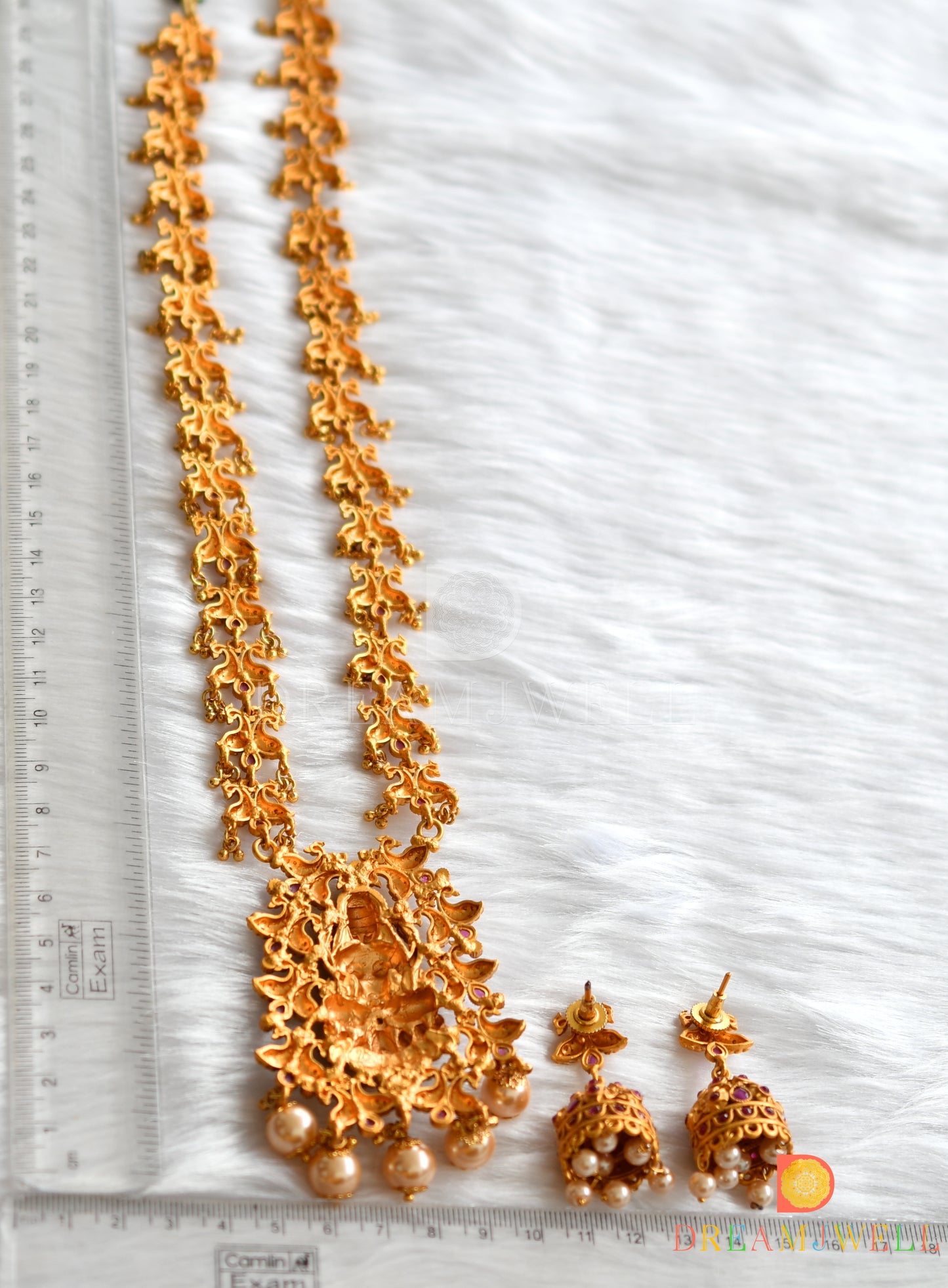 Matte finish ruby Lakshmi-peacock haar set dj-15172