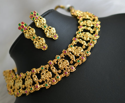 Gold tone ruby-emerald peacock necklace set dj-03249