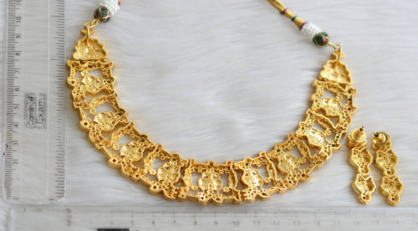 Gold tone ruby-emerald peacock necklace set dj-03249
