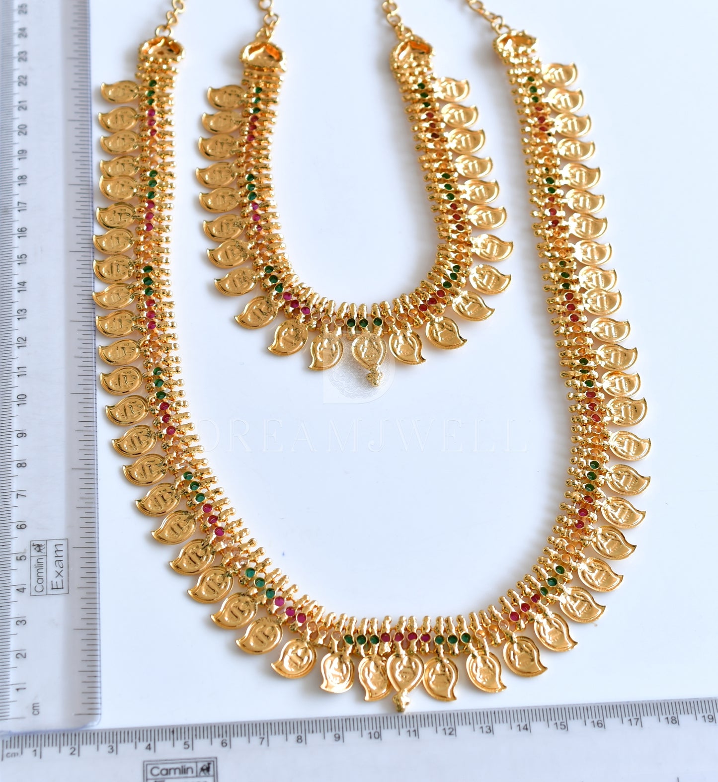 Gold Tone Cz Ruby-green Lakshmi Mango Combo Set dj-31577