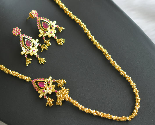 Gold tone ruby mugappu necklace set dj-03239