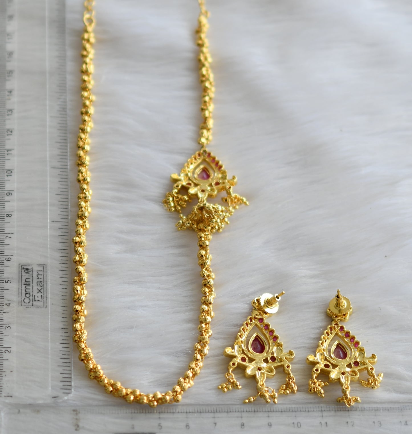 Gold tone ruby mugappu necklace set dj-03239