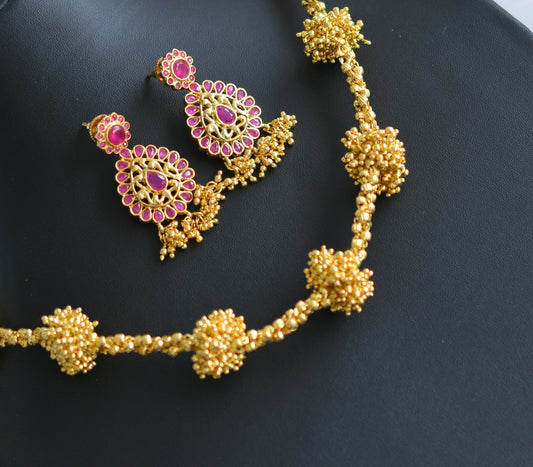 Gold tone ruby mugappu necklace set dj-03235